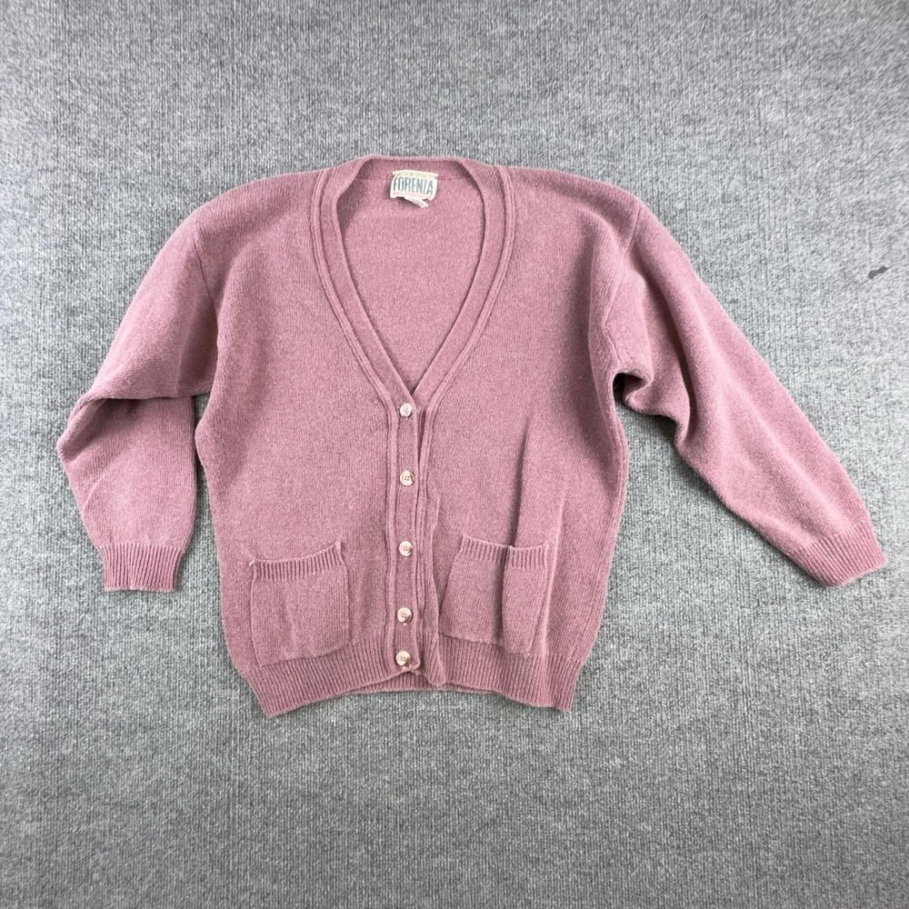 Vintage Forenza Cardigan Sweater Womens Small Pink Lambswool Knit V Neck Italy